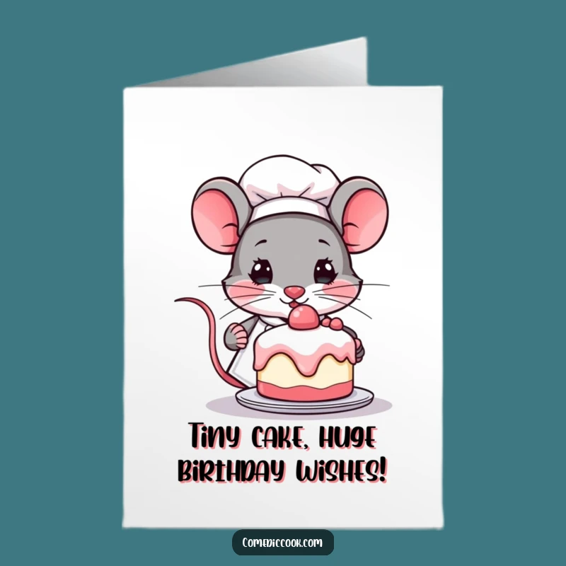 Free Printable Birthday Card: Funny Kawaii Mouse Chef Cake Card, DIY Downloadable Gift