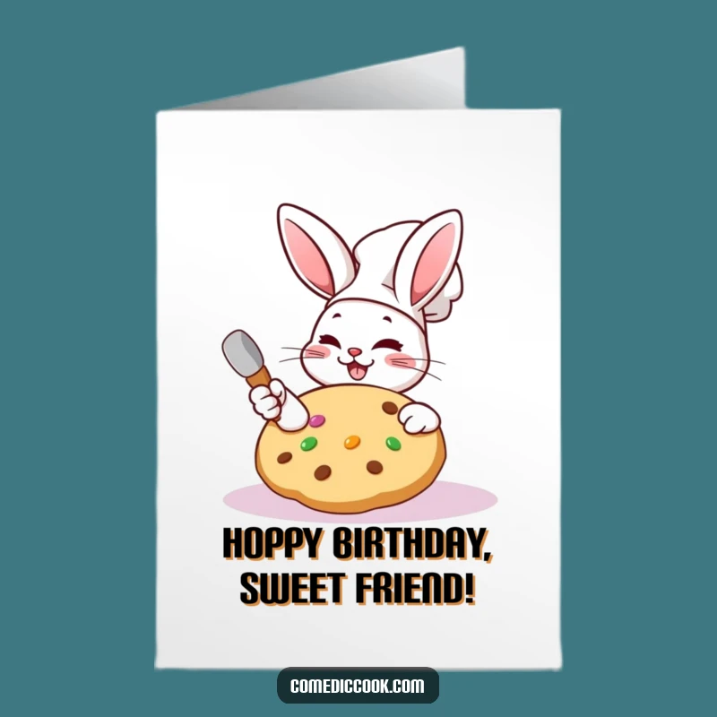 Free Printable Birthday Card: Funny Kawaii Rabbit Chef Cookie Wink Gift