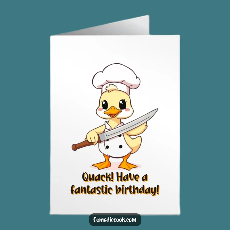 Free Printable Duck Chef Birthday Card: Funny Spatula Sword Downloadable Gift