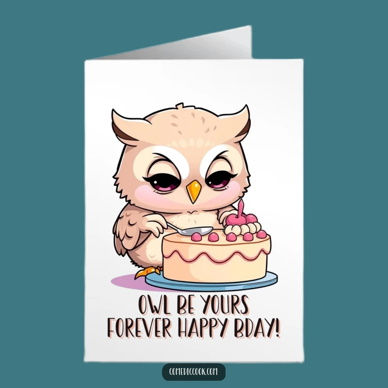Free Printable Funny Birthday Card: Wise Owl Decorating Cake, Hilarious Downloadable Greeting