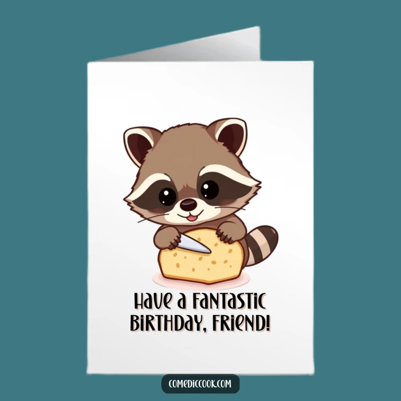 Free Printable Funny Birthday Card: Raccoon Baker, Hilarious Slice of Joy Downloadable