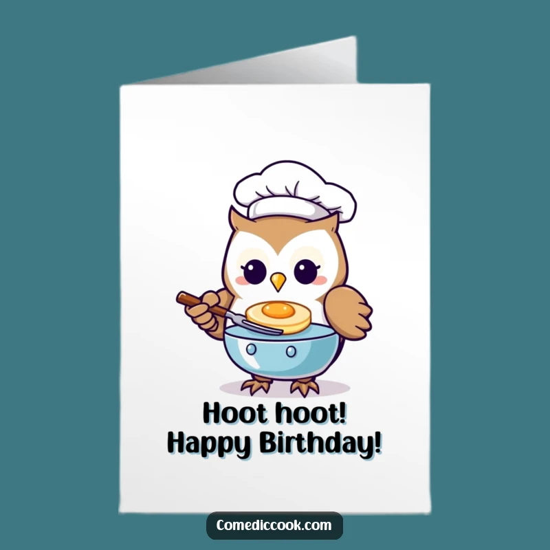Free Printable Birthday Card: Funny Kawaii Owl Chef Pancake Flip Gift
