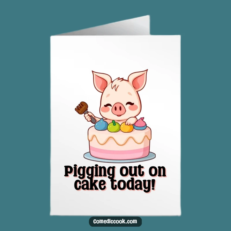 Free Printable Birthday Card: Jolly Piglet Decorating Cake Funny Downloadable Gift