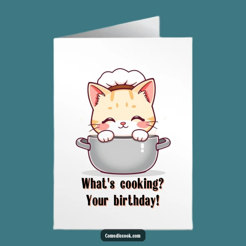 Free Printable Birthday Card: Funny Kawaii Cat Chef Pot Card, DIY Downloadable Gift