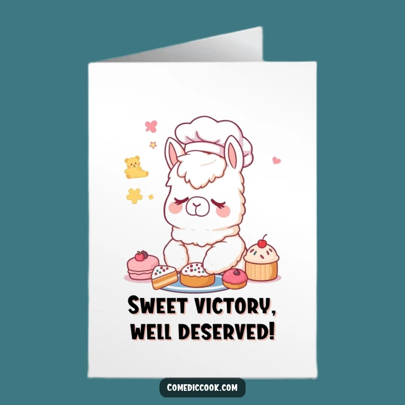 Free Printable Alpaca Chef Congrats Card: Humorous Dreamy Baker Gift, Downloadable & Print at Home