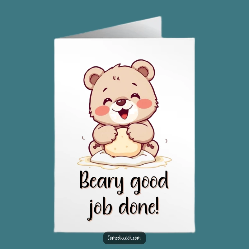 Free Printable Congrats Card: Bear's Baking Success, Floury Joy, Downloadable