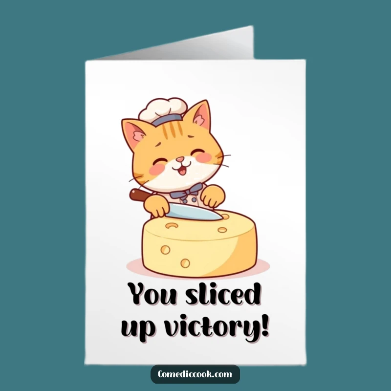 Free Printable Congrats Card: Happy Cat Chef Cheese Slice Funny Downloadable Gift