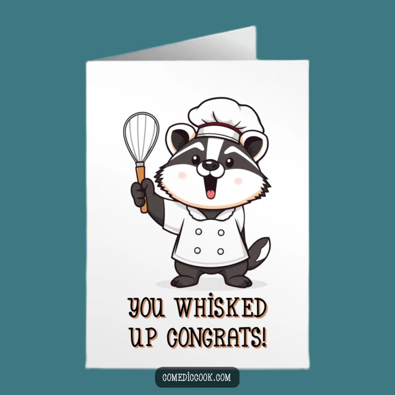 Free Printable Congrats Card: Kawaii Badger Chef Whisk, DIY Downloadable for Chef's Wins