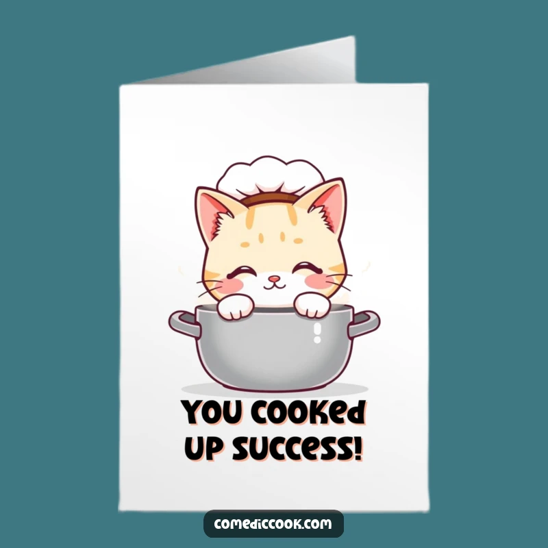 Free Printable Congrats Card: Kawaii Cat Chef Pot, DIY Downloadable for Great News