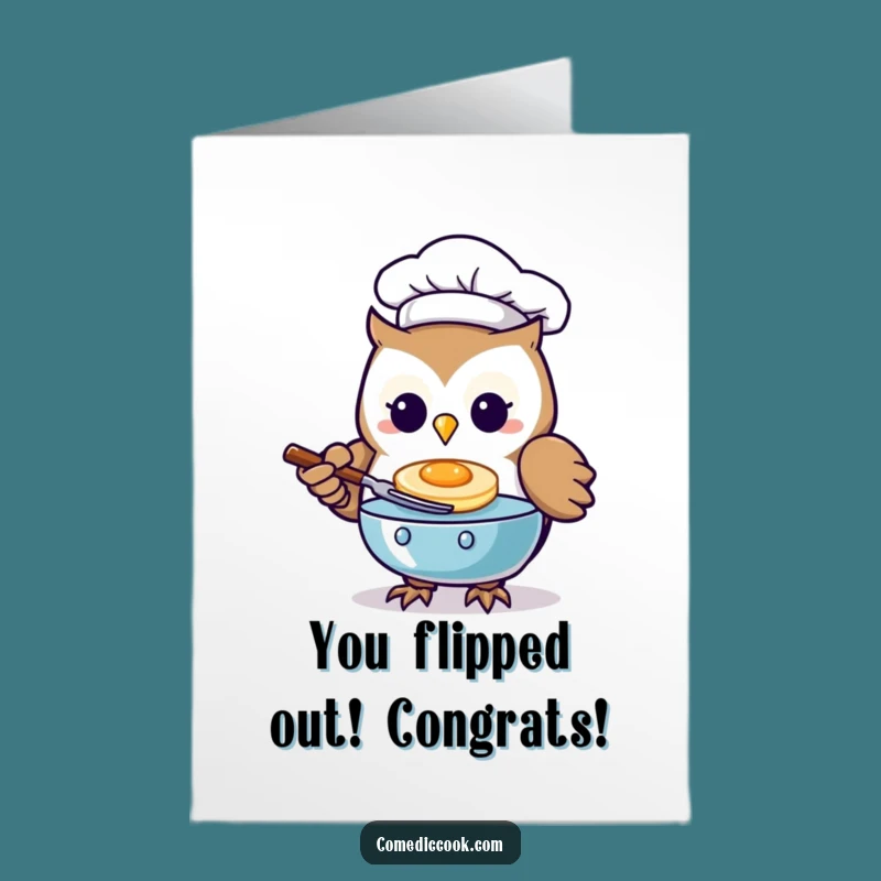 Free Printable Congrats Card: Kawaii Owl Chef Pancake Success for Celebrations