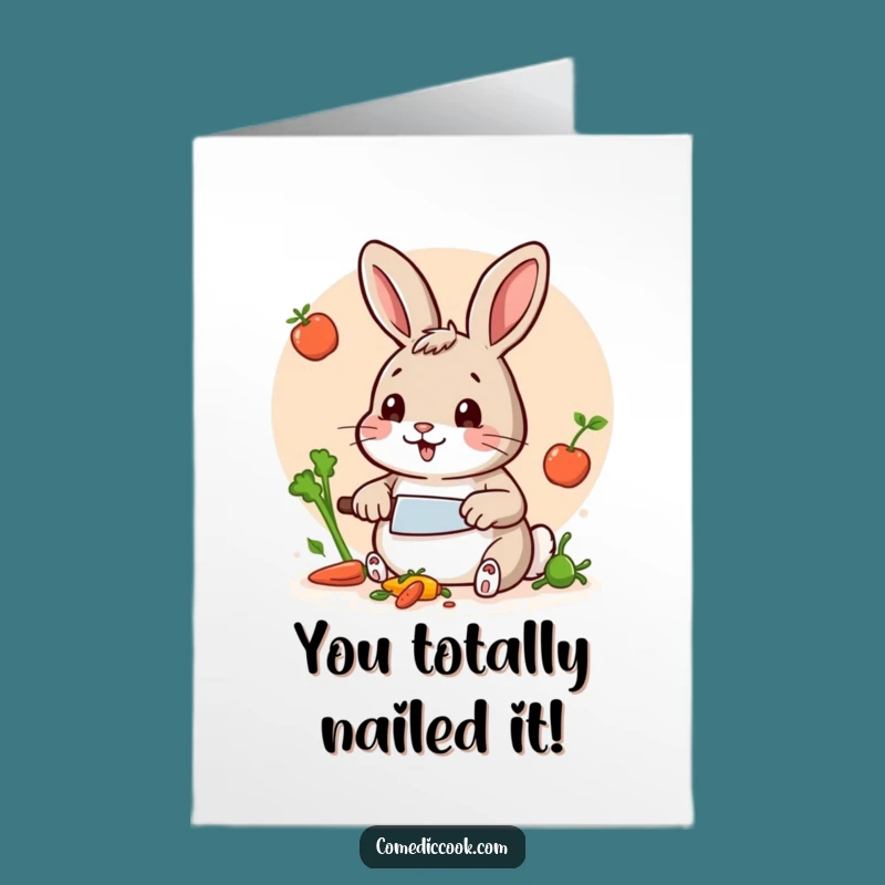 Free Printable Congrats Card: Rabbit Chef's Culinary Win Funny Downloadable Gift