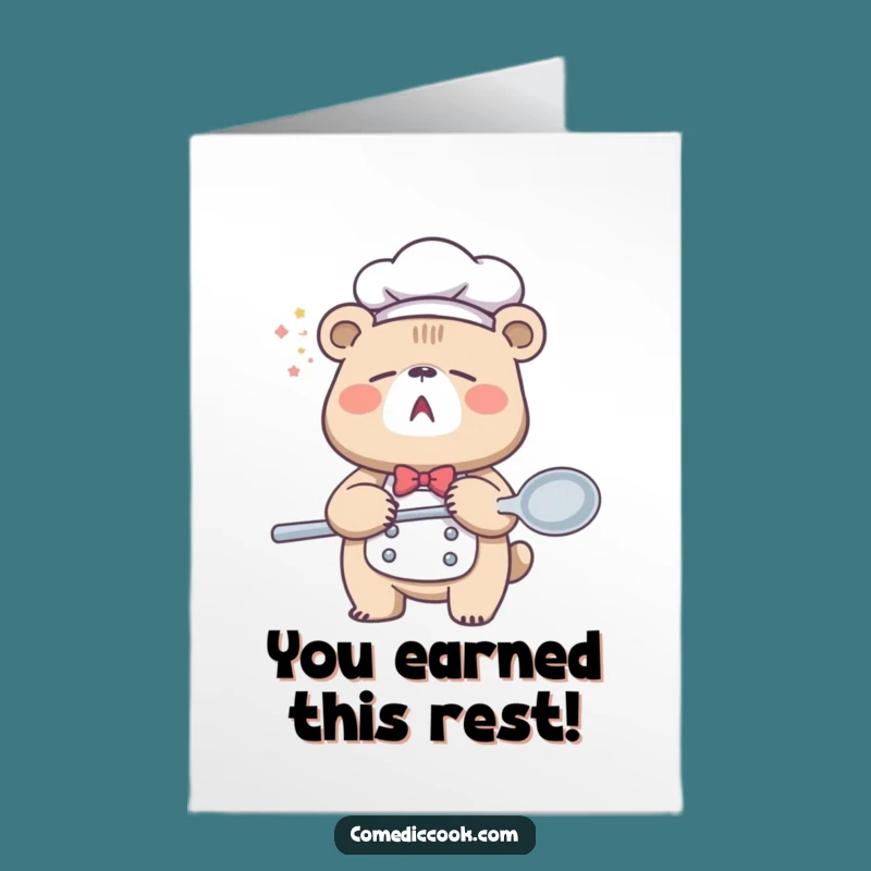Free Printable Congrats Card: Sleepy Bear Chef Spoon Funny Downloadable Gift