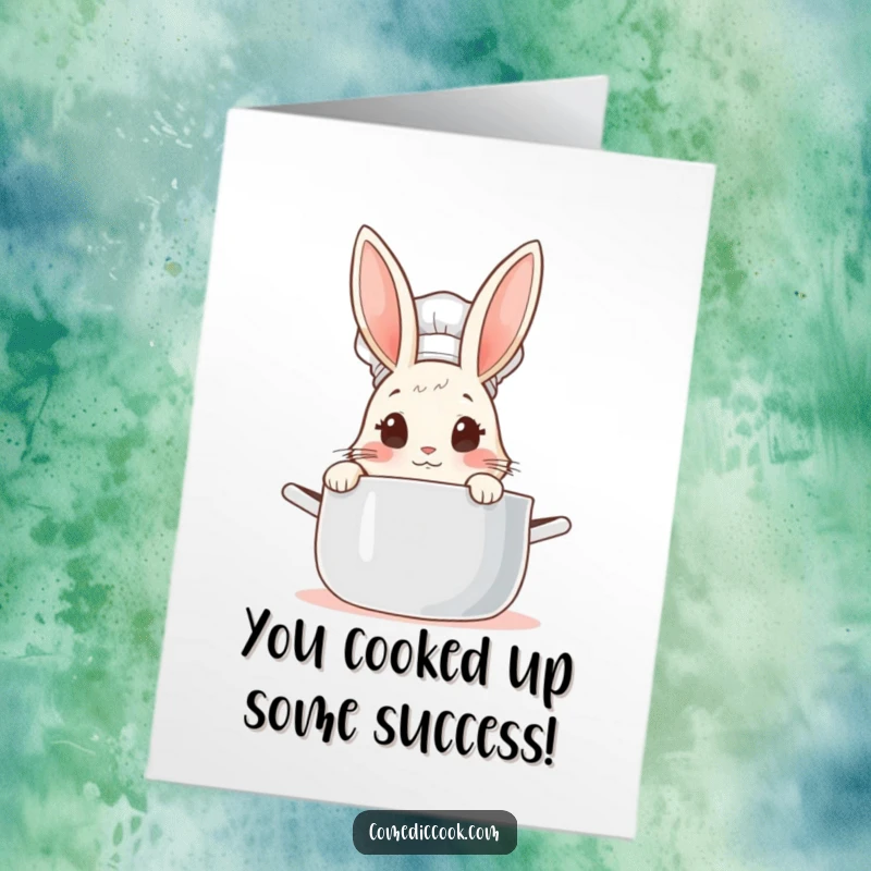 Funny Free Printable Congratulations Card: Cheerful fox chef flipping a pancake with a flourish of success.