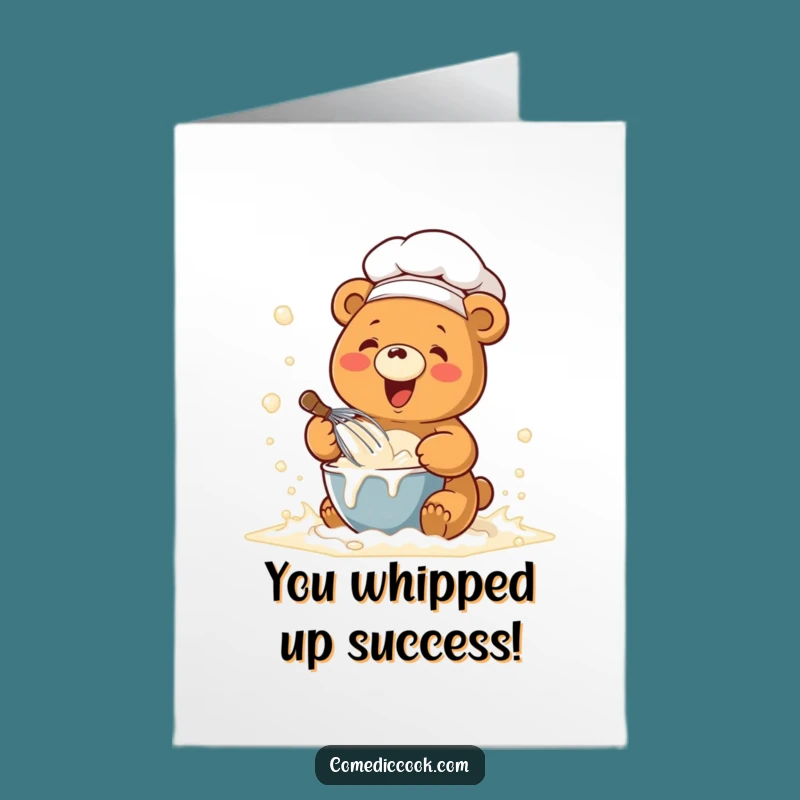 Free Printable Funny Chef Bear Congrats Card - Kawaii Baking Success Downloadable Gift
