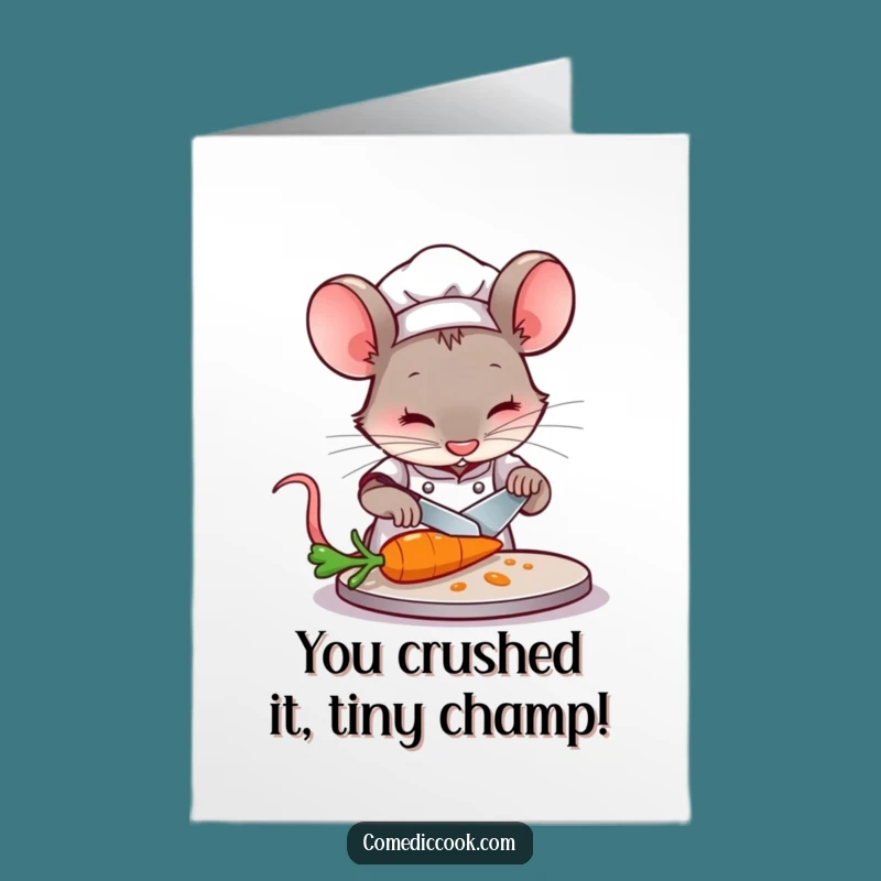 Free Printable Mouse Chef Congrats Card: Focused Slicing Downloadable Gift