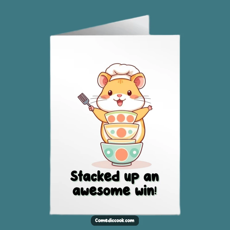 Free Printable Congrats Card: Kawaii Hamster Chef Bowls, DIY Downloadable for Big Feats