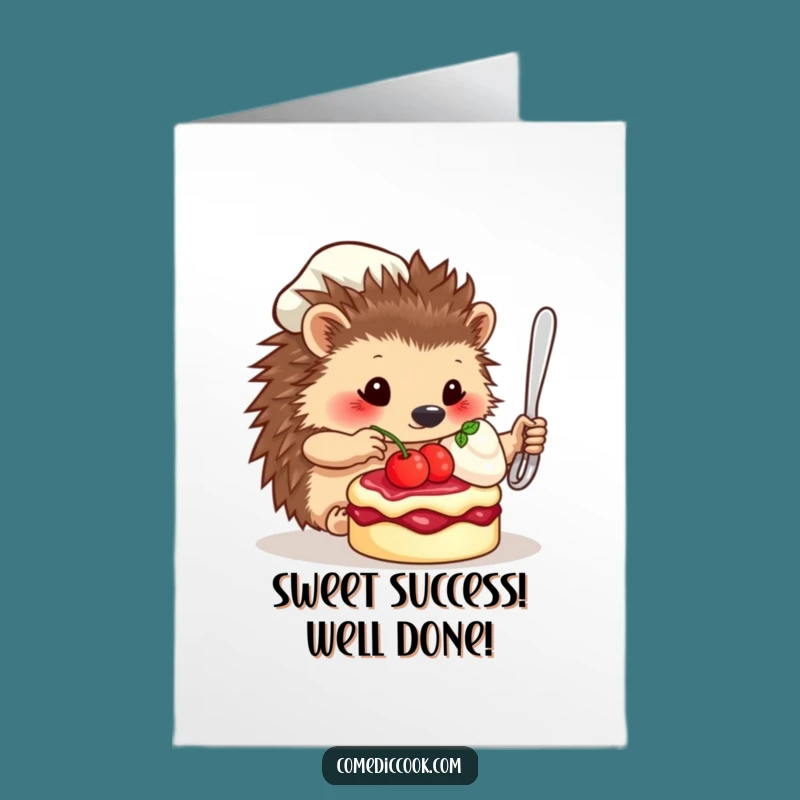 Free Printable Hedgehog Chef Congrats Card: Funny Downloadable Gift for Achievers