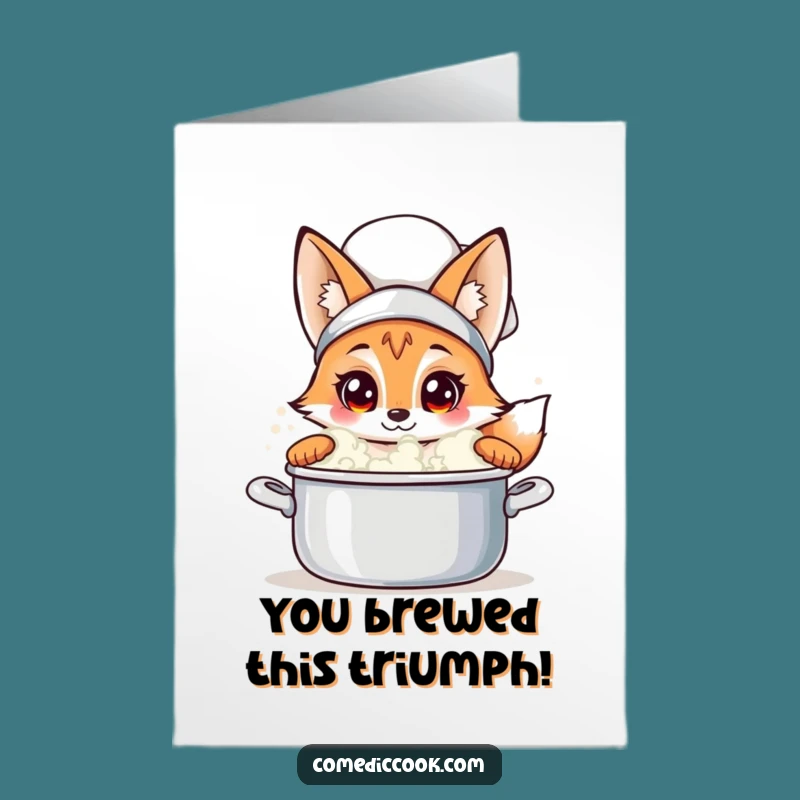 Free Printable Congrats Card: Curious Fox Chef, Discovering Success, Downloadable Greeting