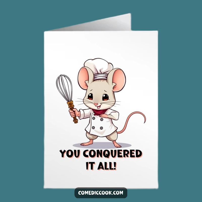 Free Printable Congrats Card: Brave Mouse Chef Whisk Sword Funny Downloadable Gift