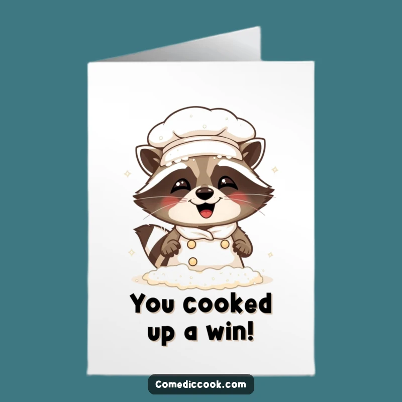 Free Printable Raccoon Chef Congrats Card: Humorous Messy Baker Gift, Downloadable & Print at Home