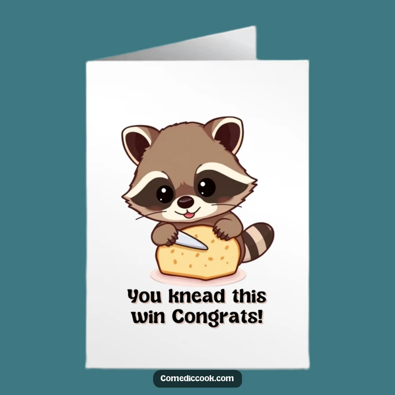 Free Printable Congrats Card: Raccoon Baker's Success, Funny Downloadable Bread Greeting