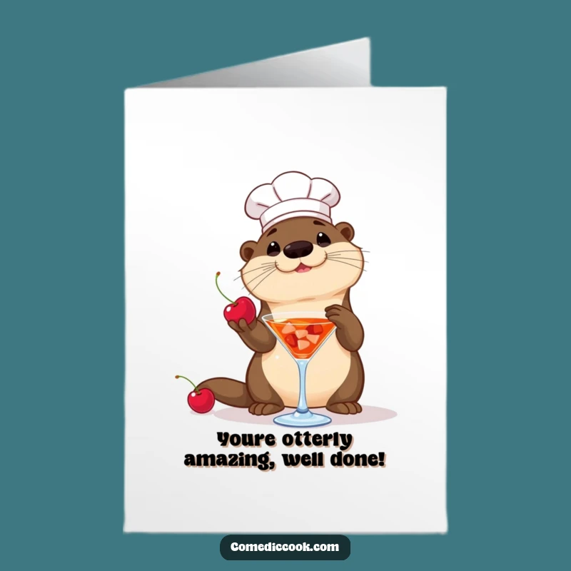 Free Printable Otter Chef Congrats Card: Cherry Tossing Downloadable Gift