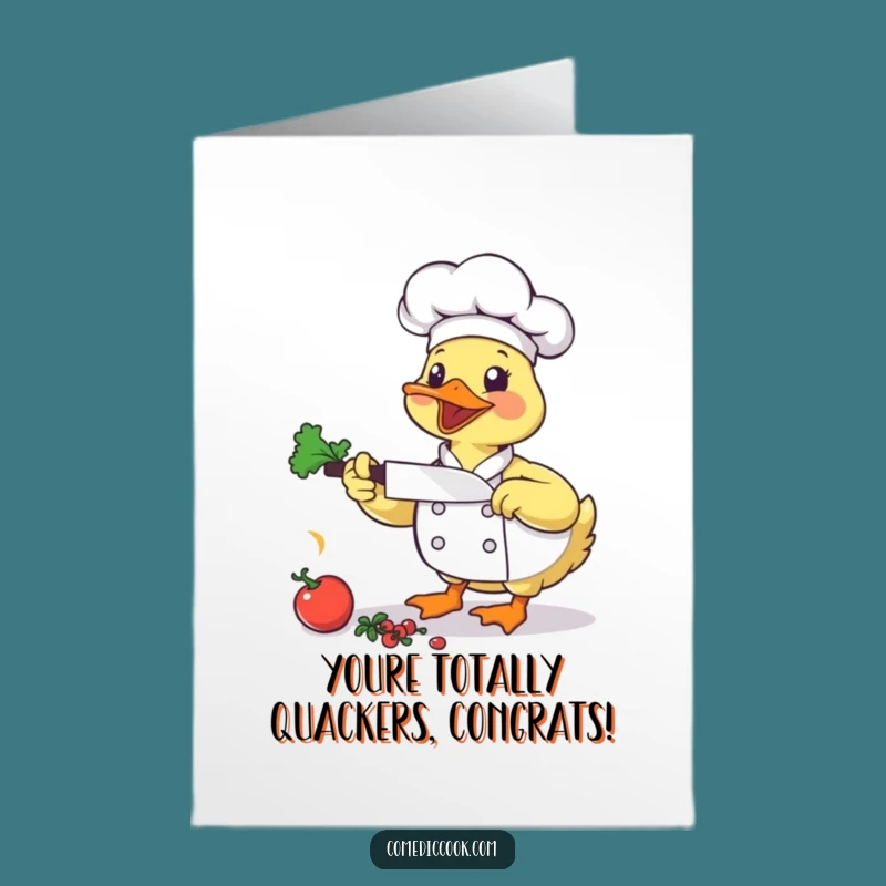 Free Printable Duck Chef Congrats Card: Energetic Chopping Downloadable Gift