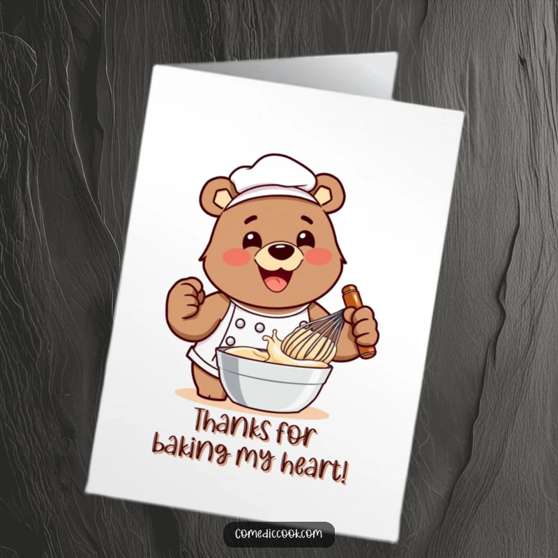 Funny Free Printable Thank You Card: A cheerful bear chef whisks up a storm to express gratitude.