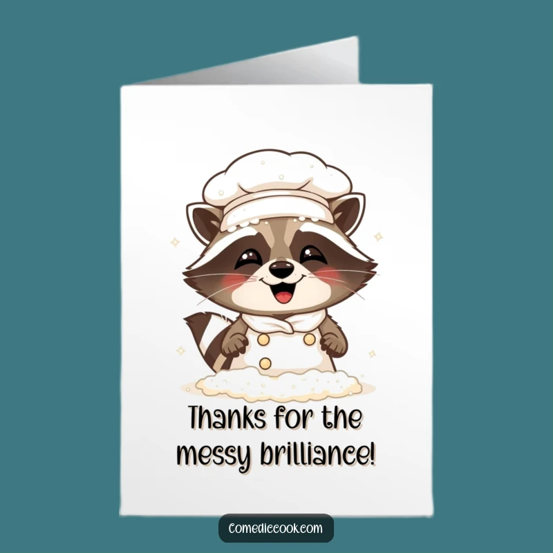 Free Printable Raccoon Chef Thank You Card: Funny Messy Baker Gift, Downloadable & Print at Home