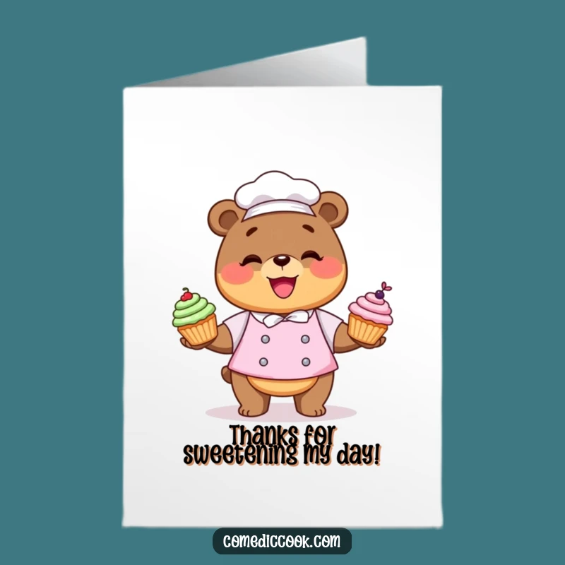 Free Printable Thank You Card: Funny Kawaii Bear Chef Cupcake Gratitude