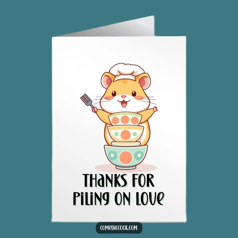 Free Printable Thank You Card: Kawaii Hamster Chef Bowls, DIY Downloadable Grateful Stack