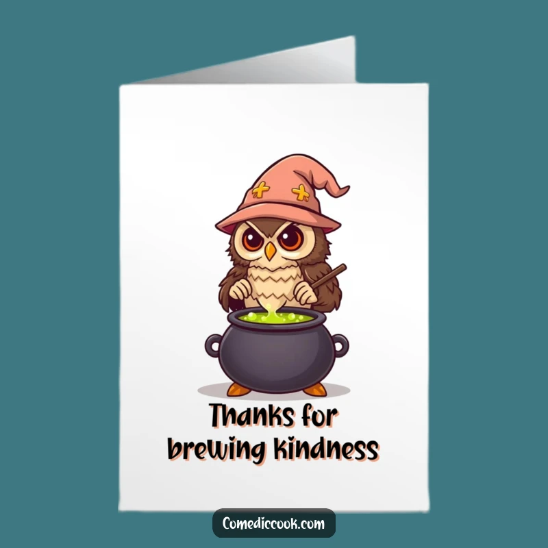 Free Printable Thank You Card: Wise Owl Chef Potion Funny Downloadable Gift