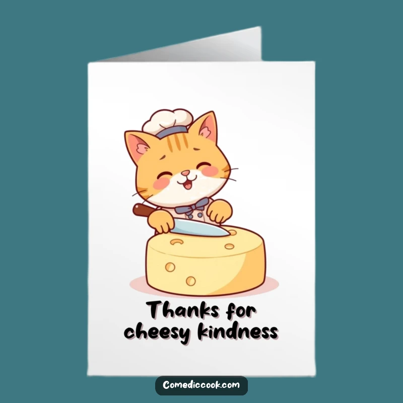 Free Printable Thank You Card: Happy Cat Chef Cheese Slice Funny Downloadable Gift
