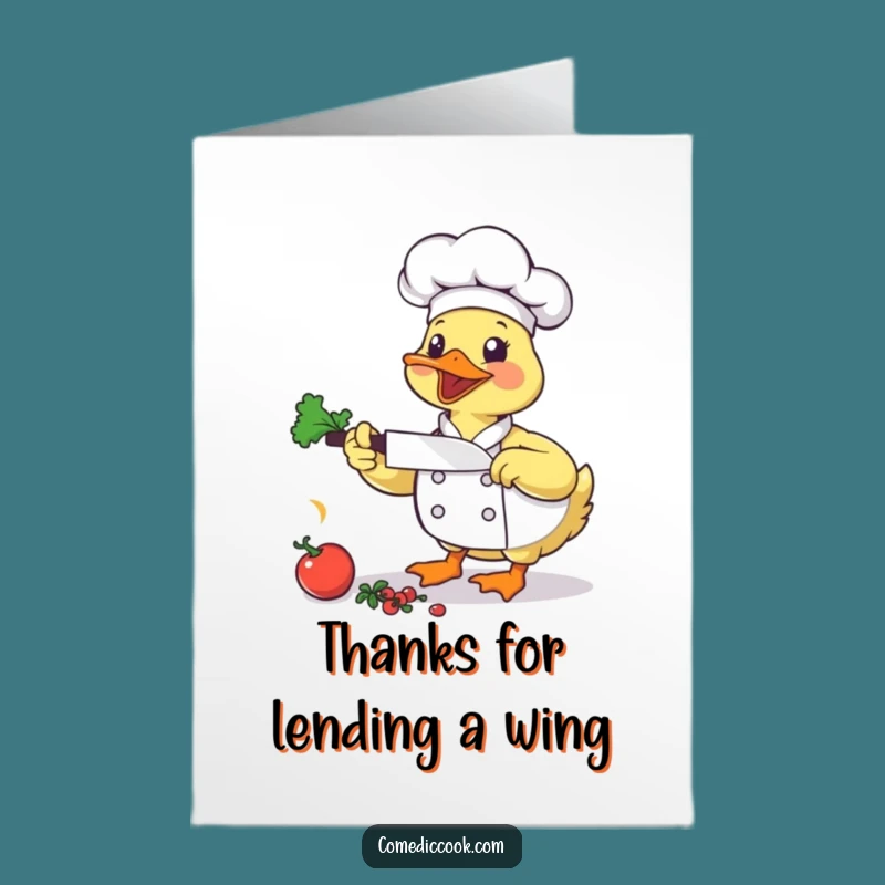 Free Printable Duck Chef Thank You Card: Veggie Chopping Downloadable Gift