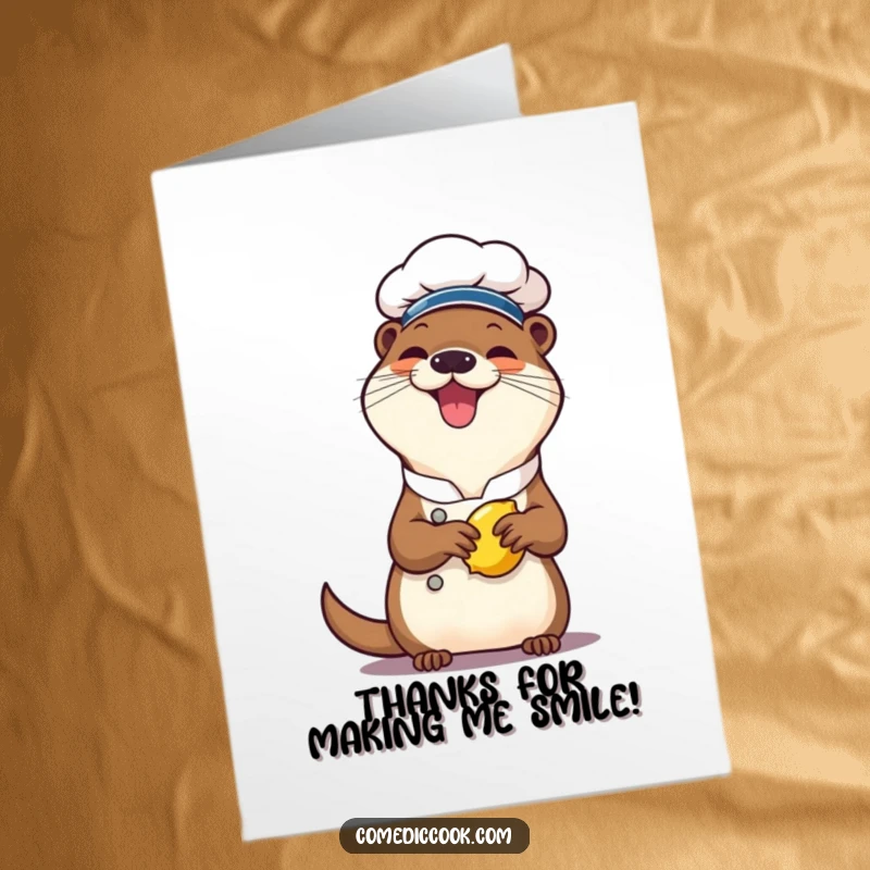 Funny Free Printable Thank You Card: Cheerful otter chef giggles while squeezing a lemon, sending warm thanks.