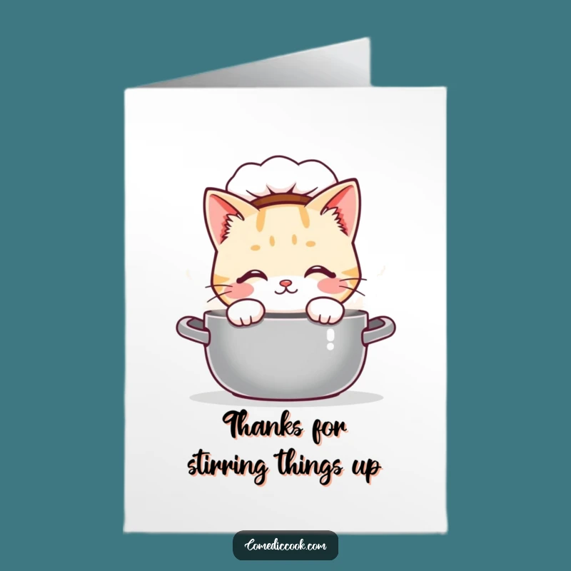 Free Printable Thank You Card: Kawaii Cat Chef Pot, DIY Downloadable Grateful Peek