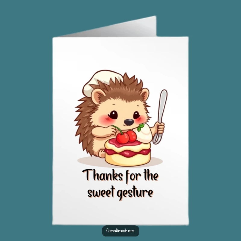 Free Printable Hedgehog Chef Thank You Card: Funny Downloadable Gift of Gratitude