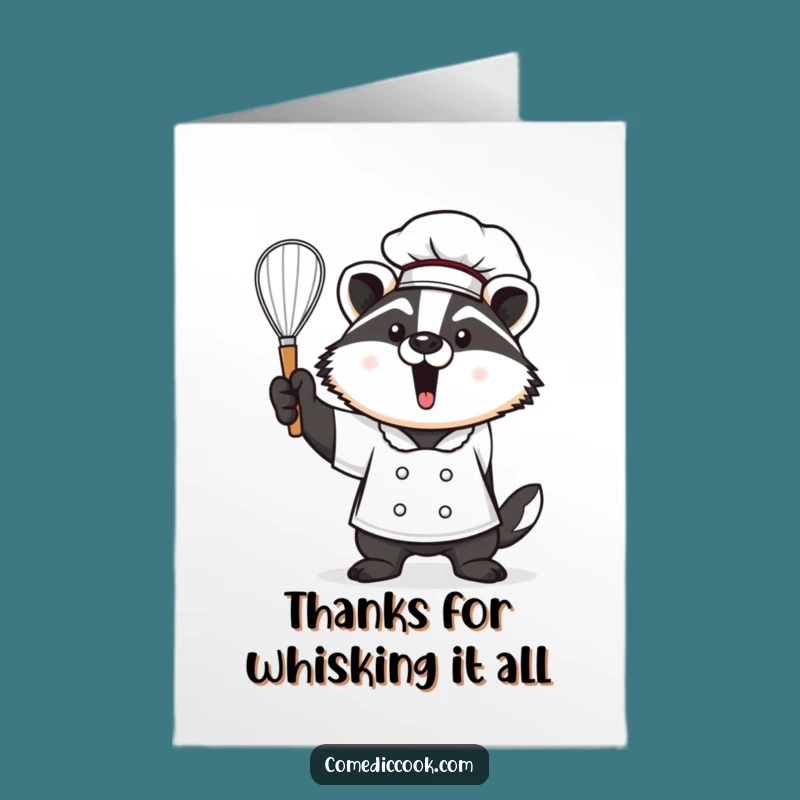 Free Printable Thank You Card: Kawaii Badger Chef Whisk, DIY Downloadable Grateful Chef