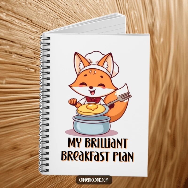 Funny Fox Chef Pancake Notebook: Cheerful fox expertly flipping a pancake, great for jotting down recipes.