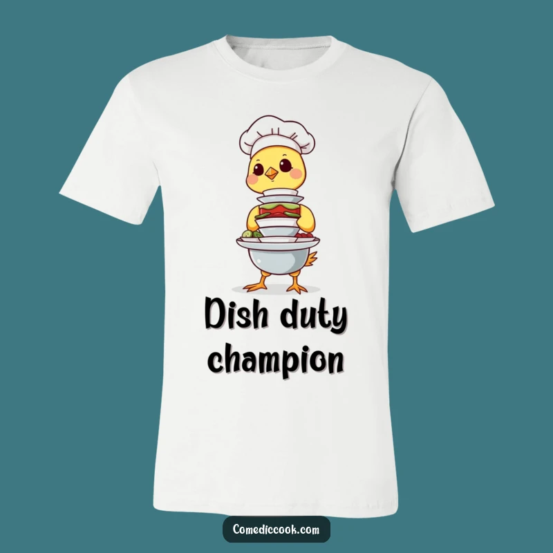 Funny Chick Chef T-Shirt: Tiny Dishes Balancing Act, Hilarious Work Gift