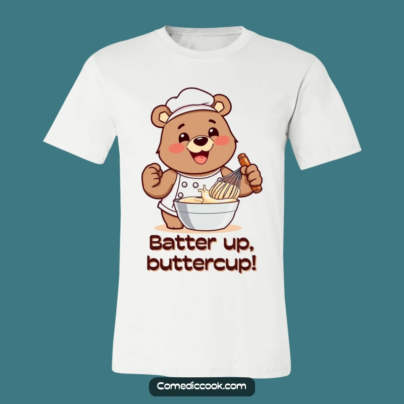 Funny Bear Chef Whisking Batter Enthusiastic T-Shirt - Hilarious Cook Gift!
