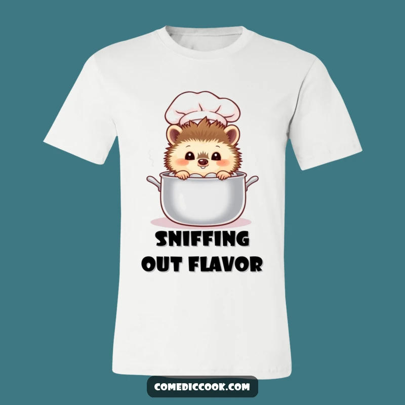 Funny Curious Hedgehog Chef Shirt: Peeking Pot Tee, Hilarious Foodie Gift