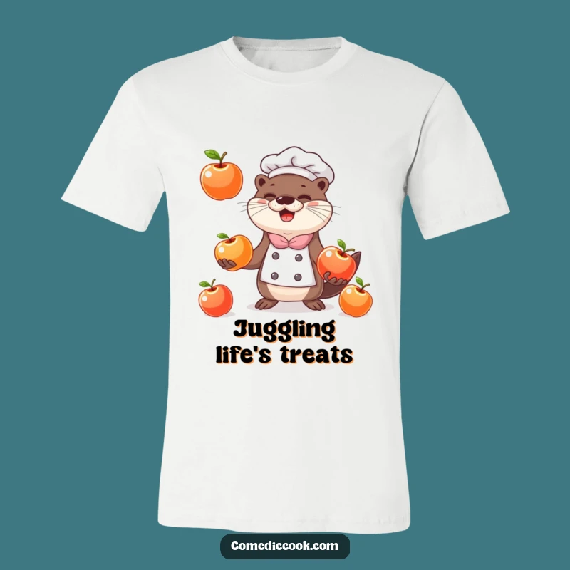 Funny Happy Otter Chef Shirt: Juggling Apples Tee, Hilarious Foodie Gift