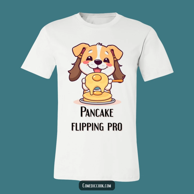 Funny Pancake Flipping Dog T-Shirt: Hilarious Culinary Cotton Tee for Dog Owners