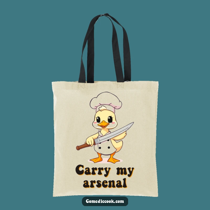 Funny Duck Chef Tote Bag: Carry Your Goods with Spatula Sword Heroism