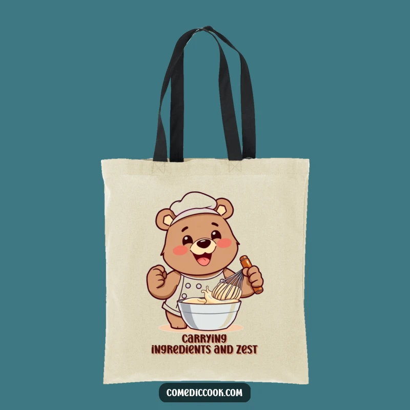 Funny Bear Chef Whisking Batter Tote Bag - Carry Your Culinary Dreams!