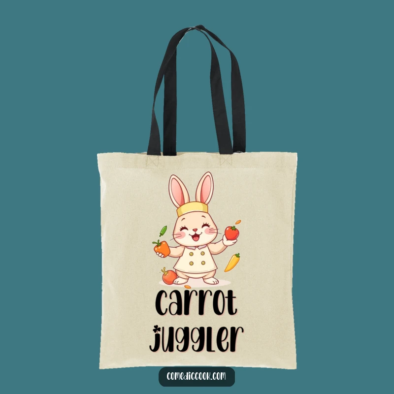 Funny Bunny Chef Tote Bag: Juggling Vegetable Design, Durable & Hilarious Carry-All, Perfect Funny Gift!