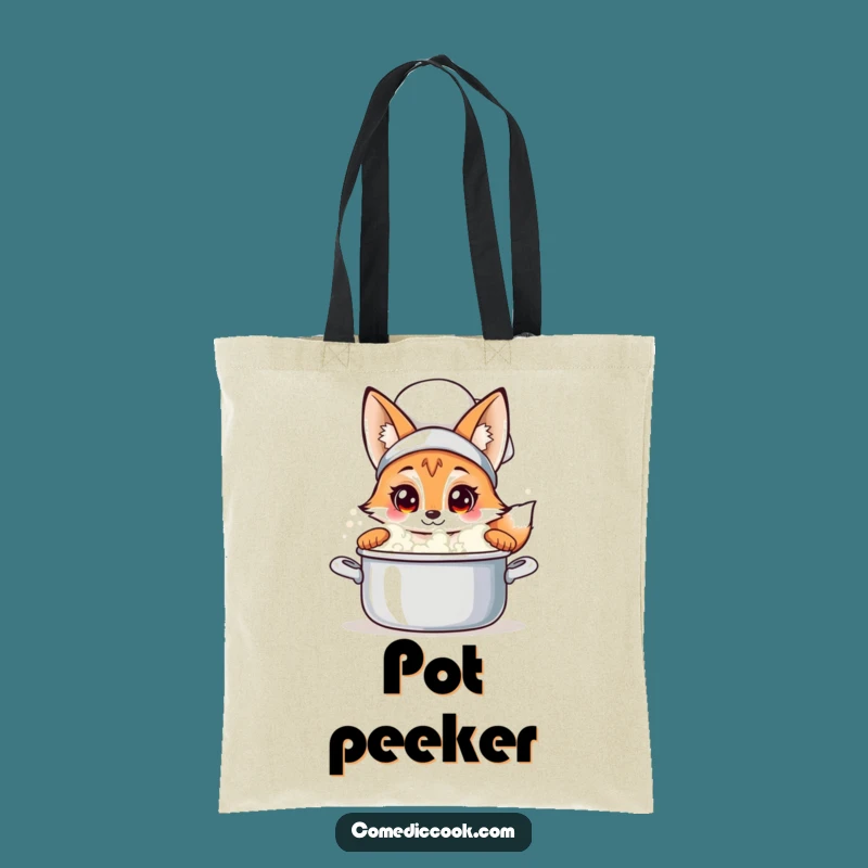 Funny Fox Chef Tote Bag: Curious Peeking Design, Durable & Hilarious Carry-All, Perfect Funny Gift!
